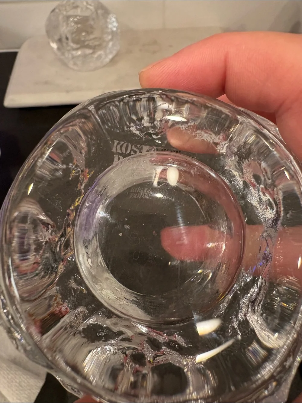 Kosta Boda Clear Textured Glass Votives - Pair